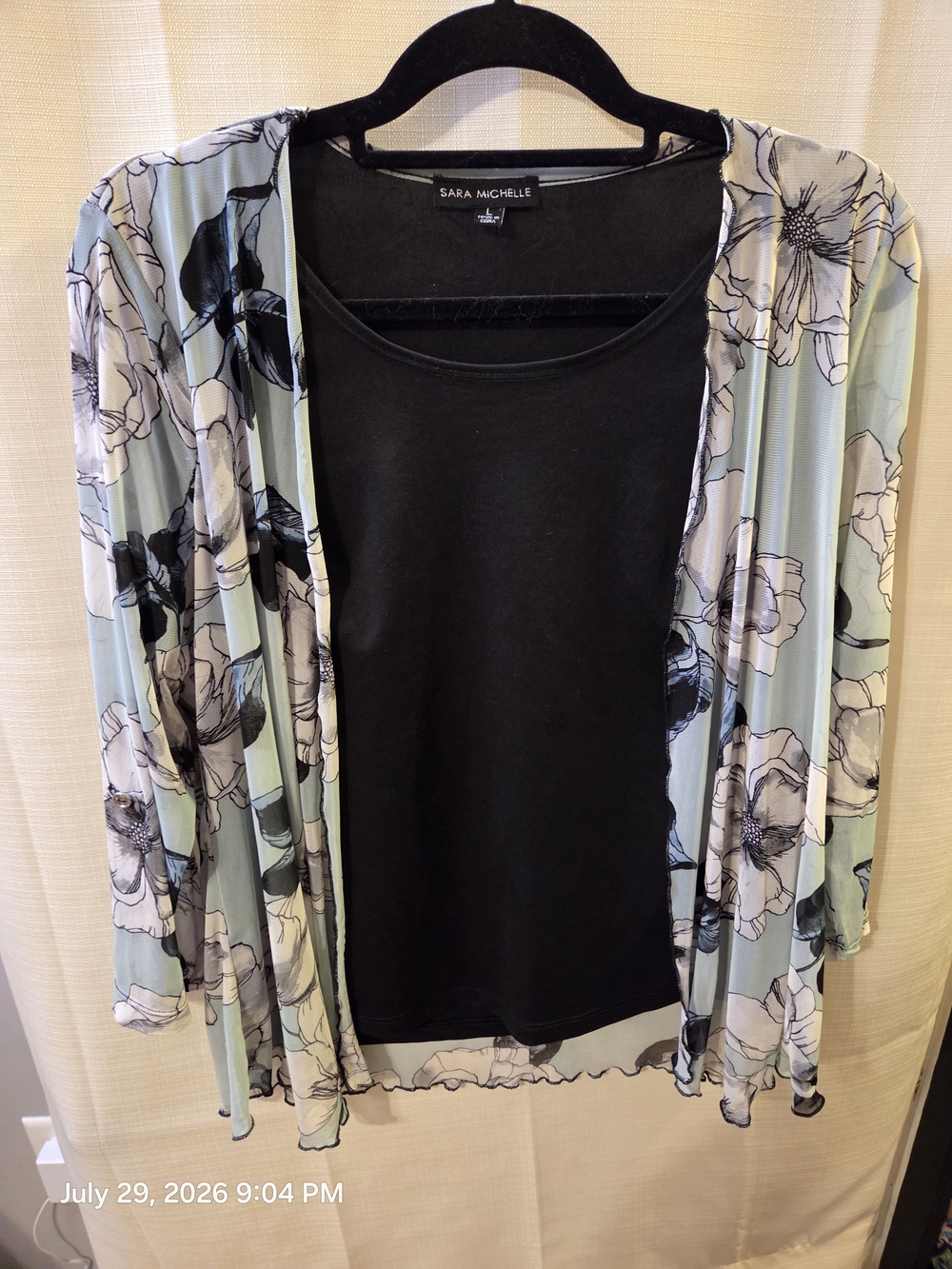 Sara Michelle Black Tank with Light Blue Floral Cardigan